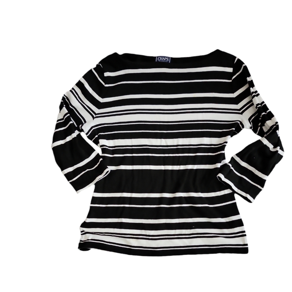 Women's Chaps Classics Size  L. Black and white stripe sweater  100%cotton